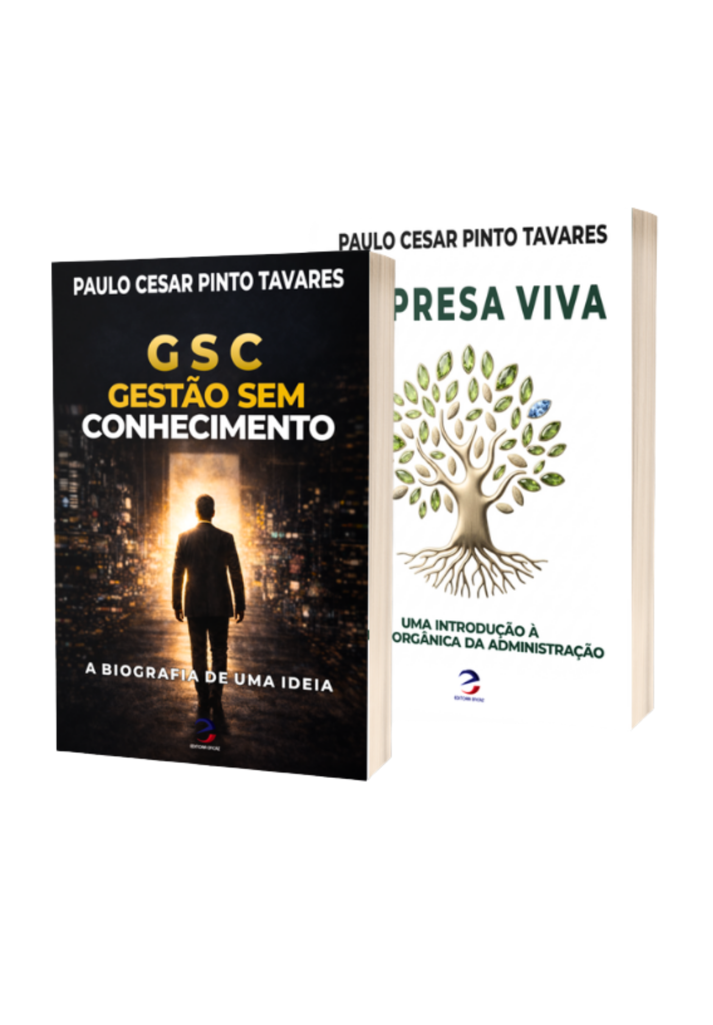 Capas dos livros Gestão Sem Conhecimento (GSC) e Uma Introdução à Teoria Orgânica da Administração, do autor Paulo Cesar Pinto Tavares, em um combo especial publicado pela Editora Eficaz.